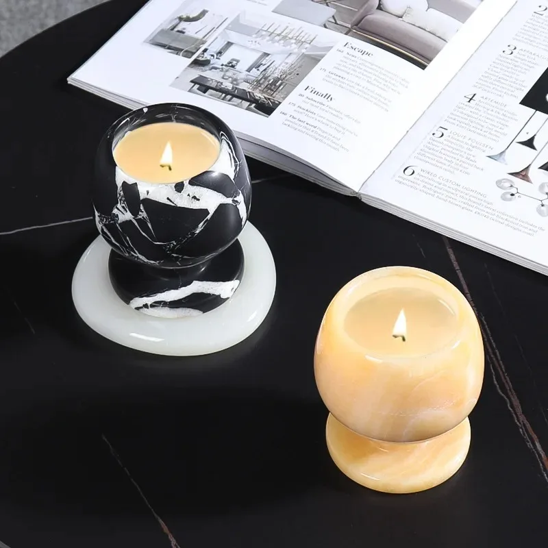 Natural marble light luxury candle holder candle cup art, creative model room hotel romantic atmosphere ornament