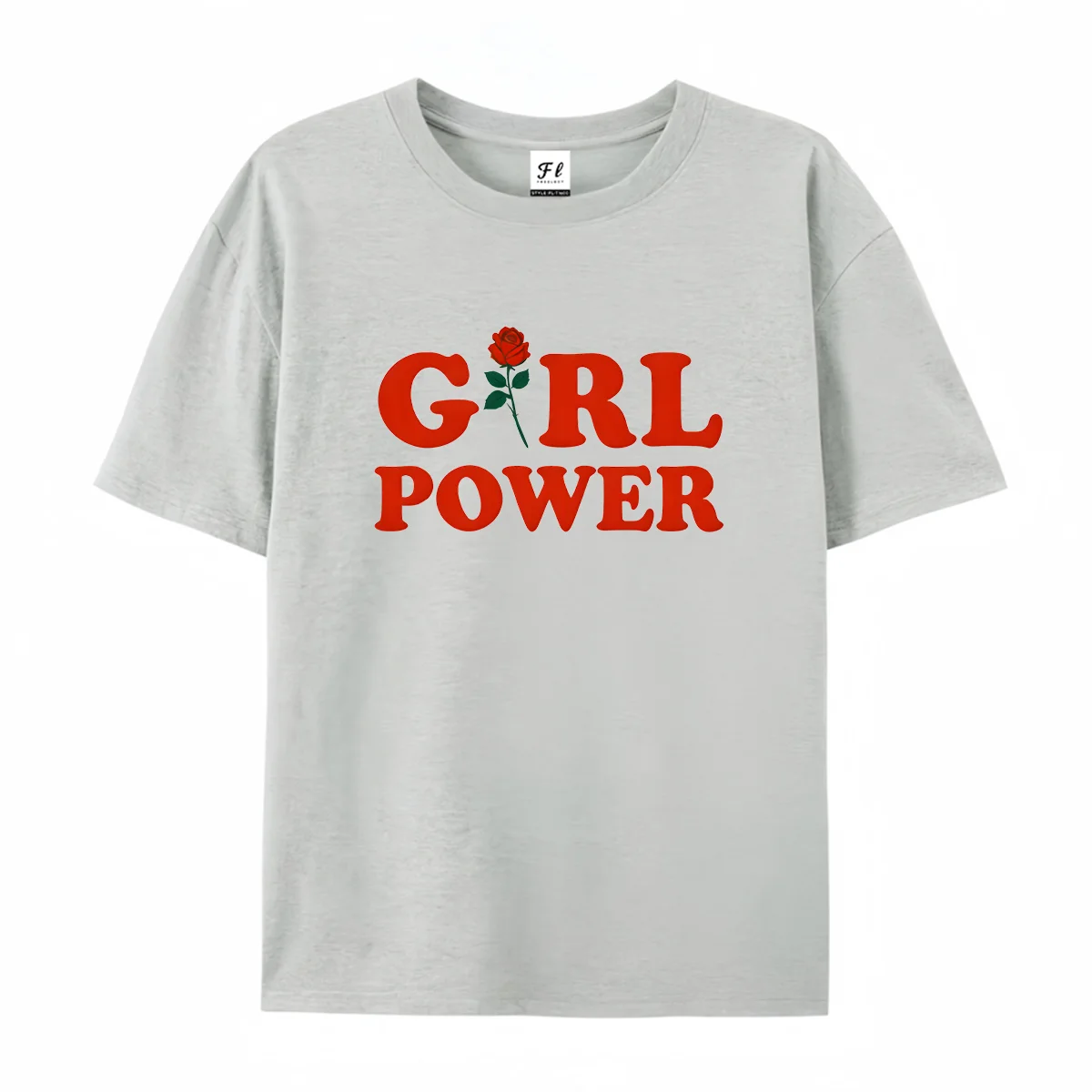 Women Round Neck T Shirt Girl Power Rose Letter Graphic Tee Casual Short Sleeve Tops Inspirational Style Summer Wear for Ladies