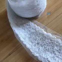 9.5cm wide Pure White 3D Rose Lace Trim Chiffon Flowers Lace Ribbon Fabric for wedding dress