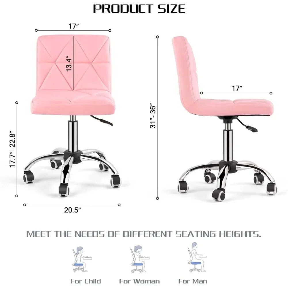 Armless Desk Chair, Low Back Swivel Office Chair, Adjustable Task Chair with Rolling Wheels and Diamond Pattern