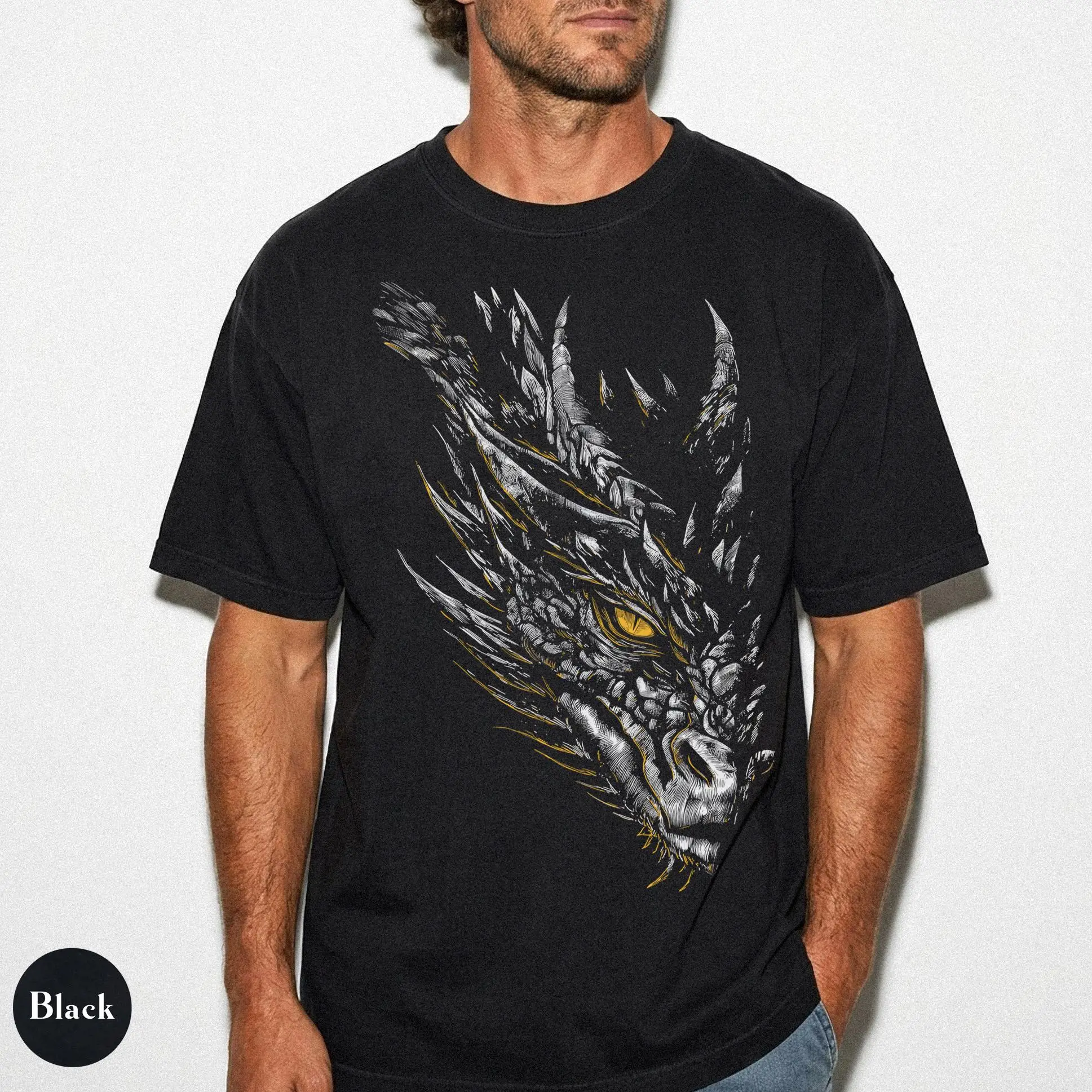 Dragon Shirt, Men's Dragon Graphic Tee, Gothic Dragon Eye T-Shirt, Dark Fantasy Dragon Lover Gift, Medieval Mythical Creature