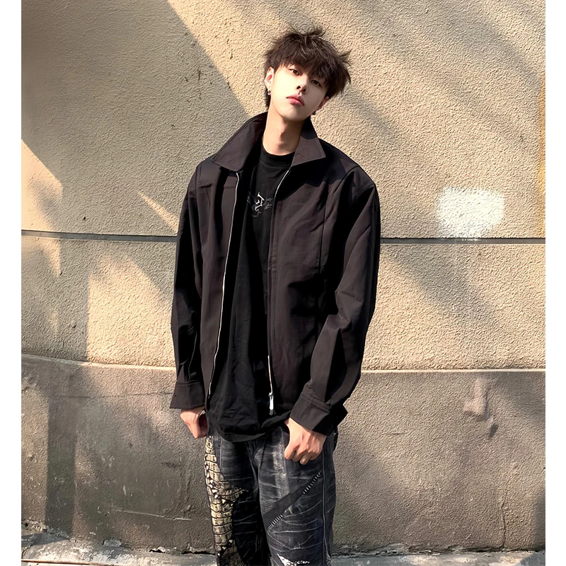 

Cleanfit ort oulder Baseball Sle Jaet for Men Spring Autumn Flip Collar American Retro Adstrative Coat