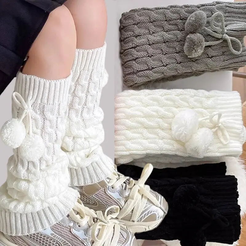 

New Japanese Lolita Sweet Girl Leg Warmer Knit Socks Wool Ball Knitted Foot Cover Cosplay Women Autumn Winter Warm Heap Socks