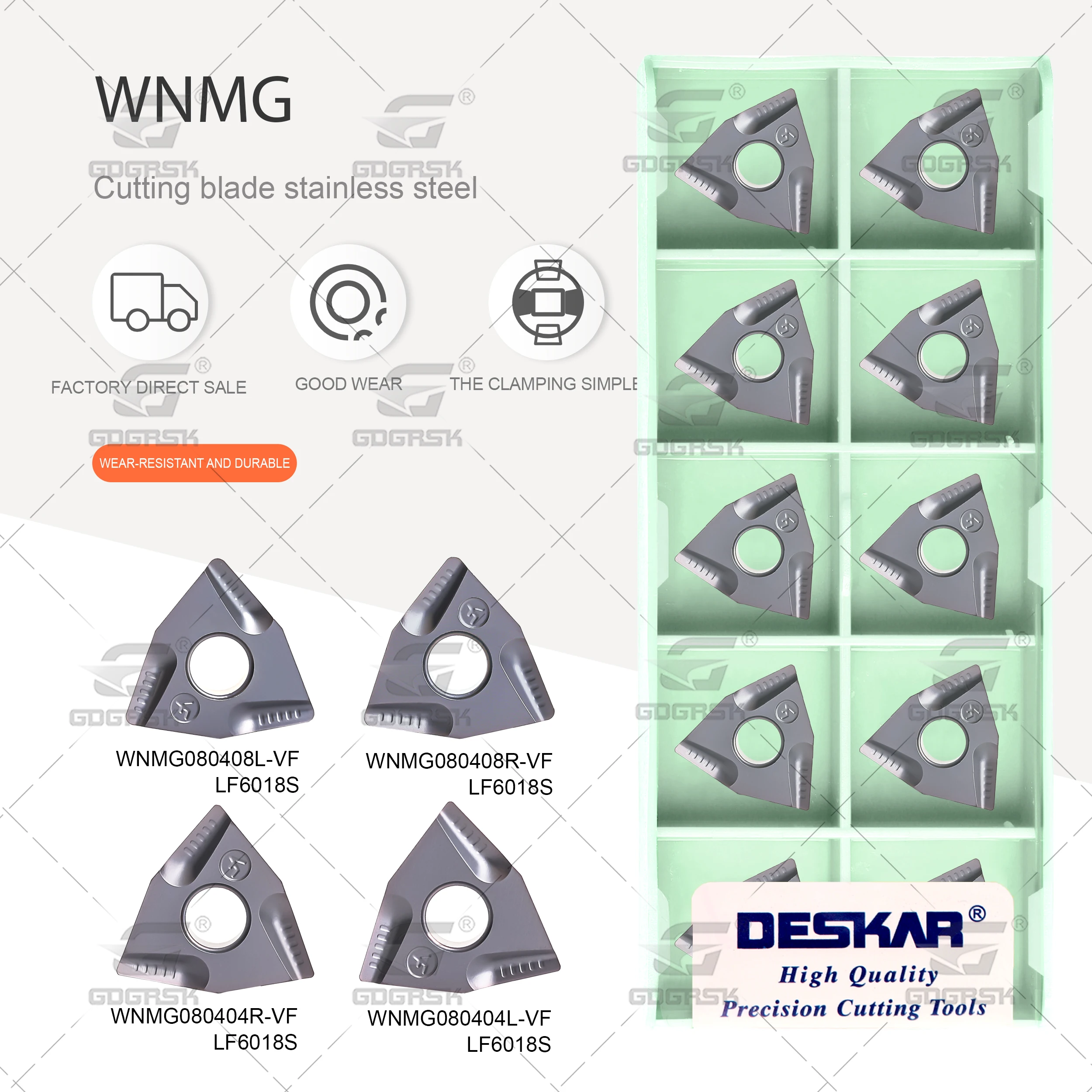 

DESKAR CNC Lathe Tools WNMG080404R-VF WNMG080404L-VF WNMG080408R-VF WNMG080408L-VF LF6018S Carbide Inserts Turning Cutter Blades