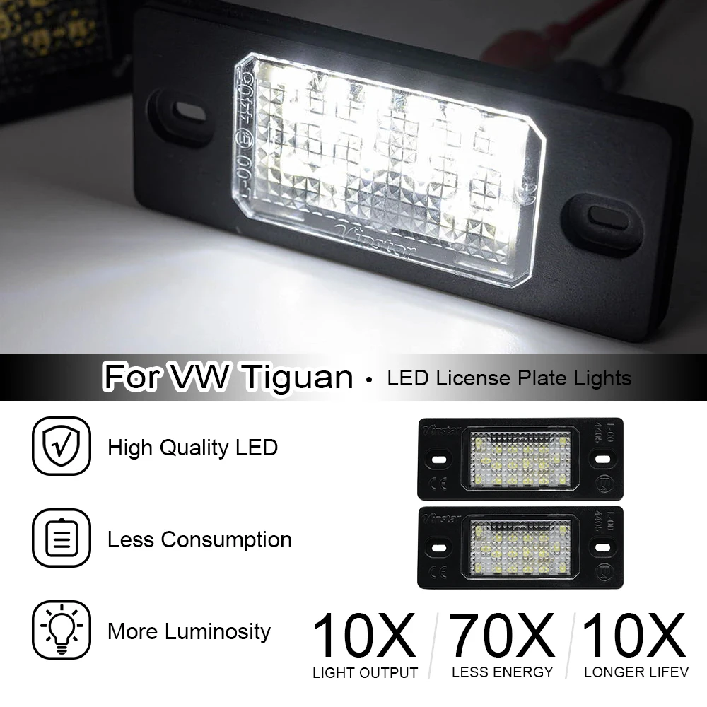 2PCS For VW Tiguan Golf 4 MK4 5 MK5 Variant Touareg Passat B5.5 Bora Porsche Cayenne LED License Number Plate Light Lamp