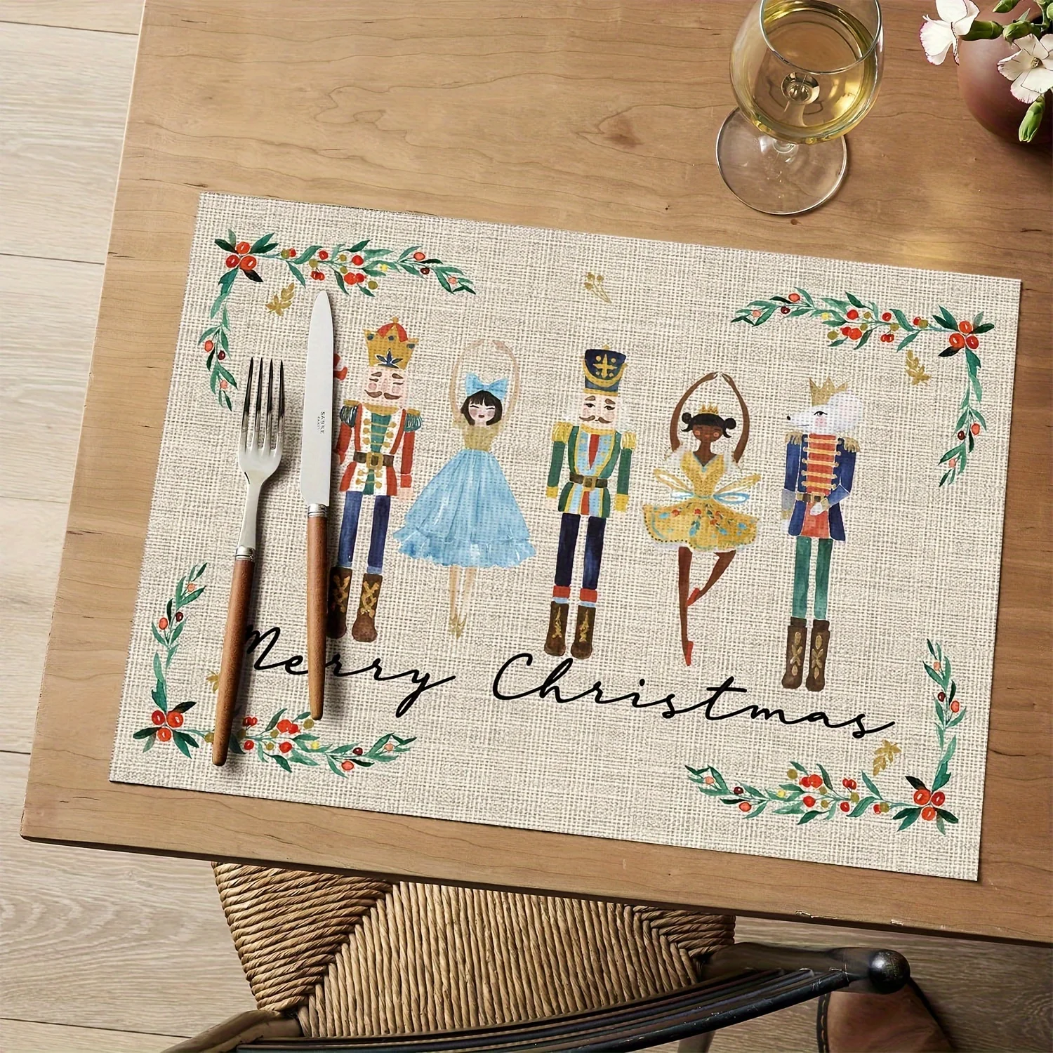 4pcs Christmas Nutcrackers Placemats Holiday Party Decor Washable Winter Xmas Kitchen Dining Table Mats Christmas Decorations