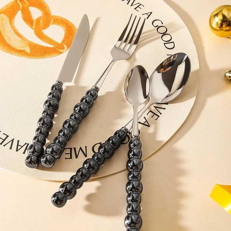 Ceramic Pearl Handle Flatware Set Stainless Steel Cutlery Set Creativity Knife Spoon Fork Tableware Set