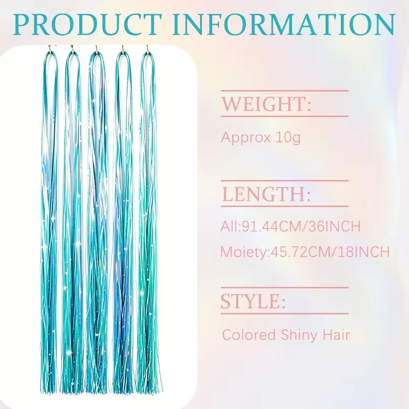 36Inch Tinsel Hair 5pcs/set Colorful Laser Thread High-Temperature Fiber Hair Extension for Women Sparkling Shinny Fairy Hair