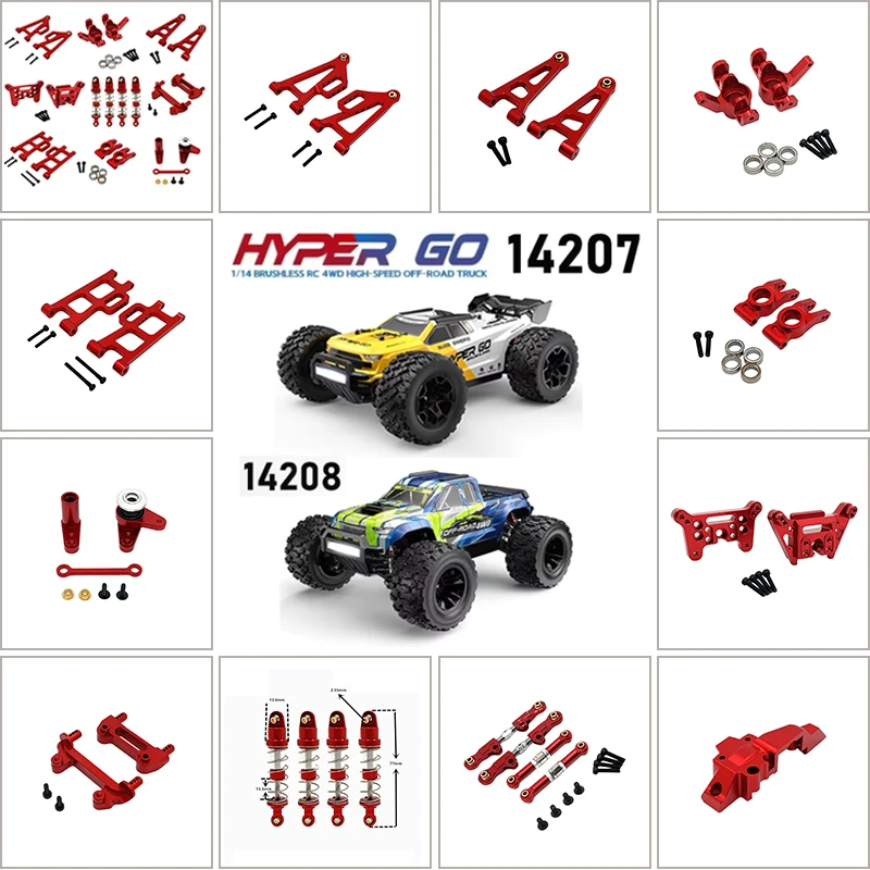 HYPER GO MJX 14207 14208 1/14 RC Auto Metall-Upgrade-Zubehörteile-Kit Stoßdämpfer Lager Lenkungskomponenten