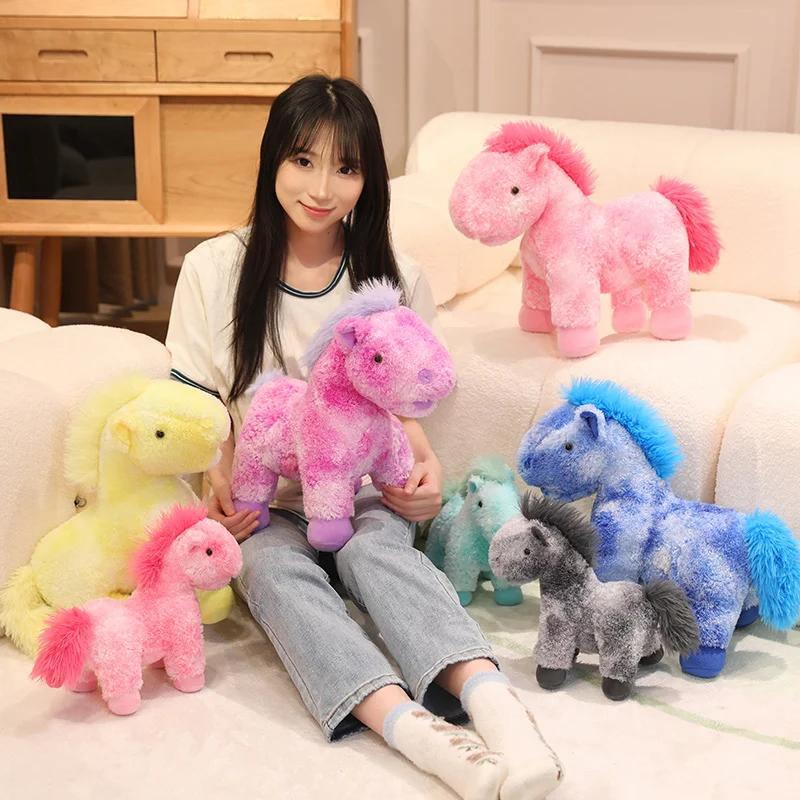 

New rainbow horse plush toy, cartoon colorful pony doll, mascot for the Year of the Horse, corporate year-end party gift.