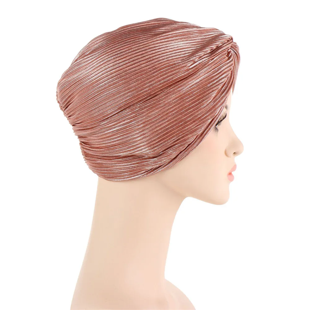 Turbante Hijab musulmán con purpurina brillante para Mujer, gorros de quimio, gorro para la pérdida de cabello, pañuelo para la cabeza, cubierta para el cáncer, Color sólido