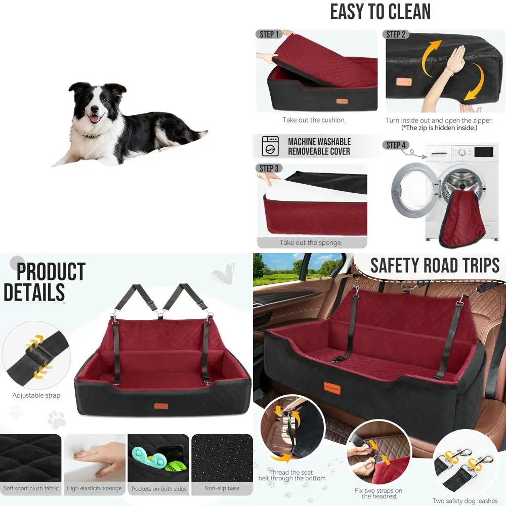 

Моющееся автокресло для собак весом до 45 кг для 2 средних собак с отстегивающимся ремнем безопасности и карманом для хранения