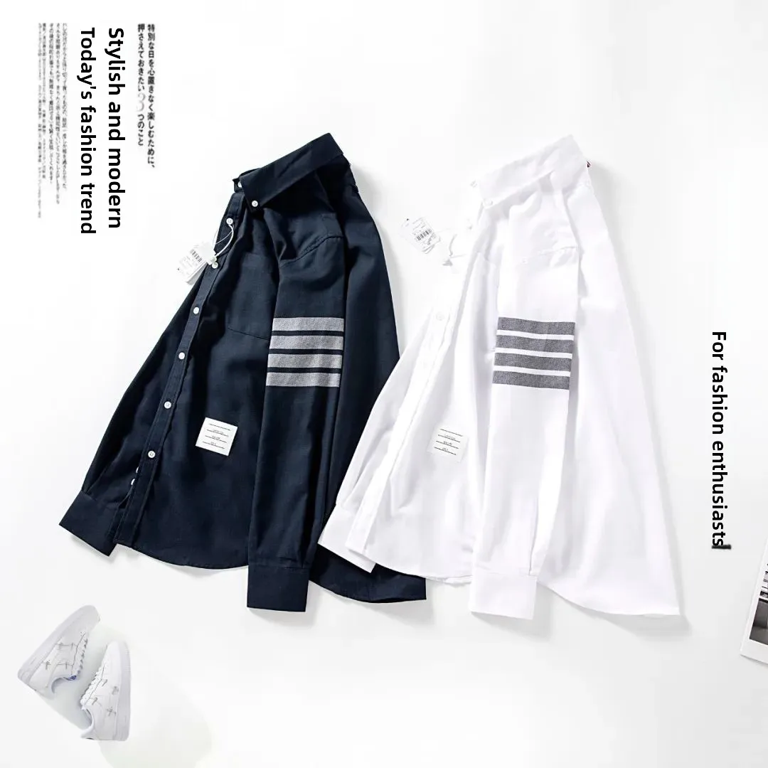 

Новая мужская рубашка-куртка на весну-осень: модный дизайн, длинный рукав, четыре полосы, трендовый бренд