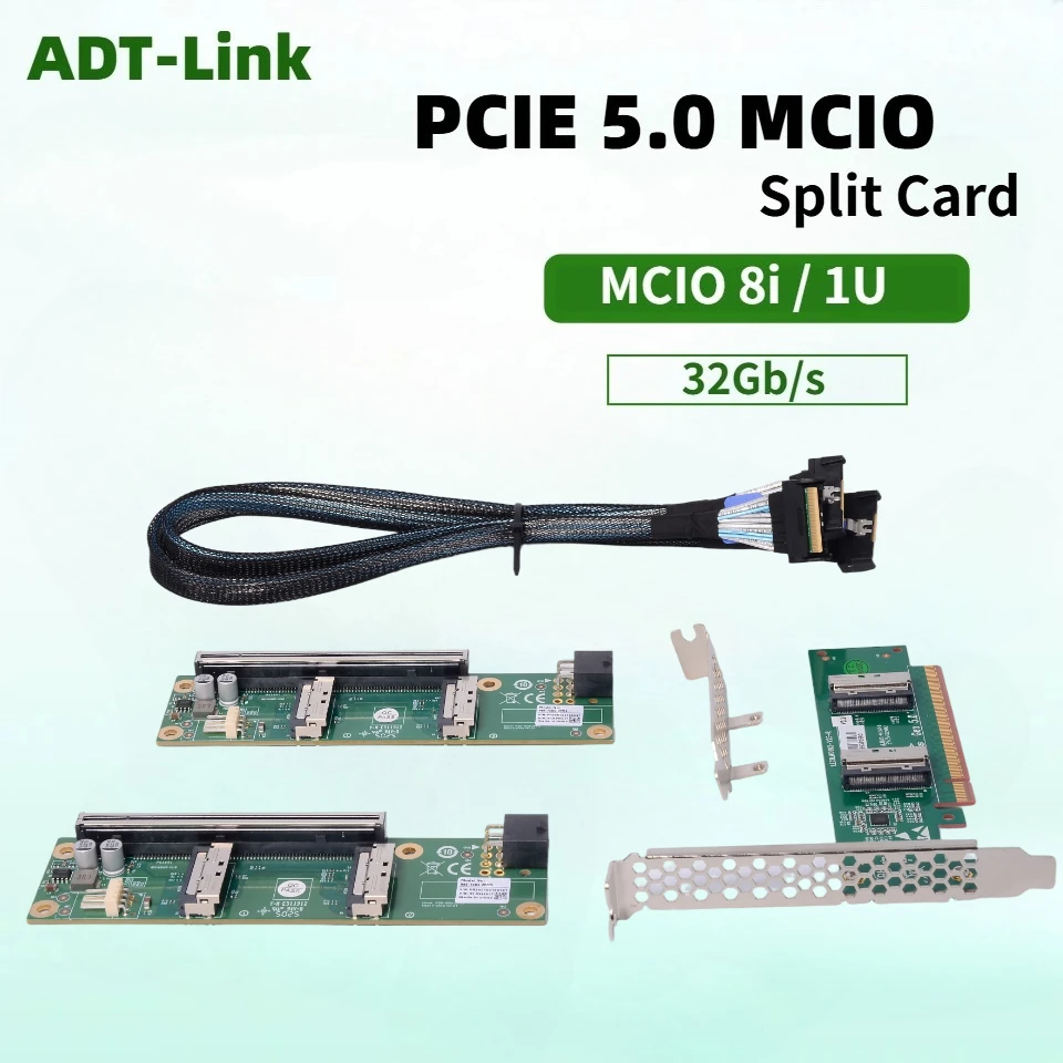 

Комплект для графических серверов 1U: плата расширения PCI Express 5.0 x16 на два MCIO, адаптер 8I, двойной кабель-разветвитель MCIO 8i X8