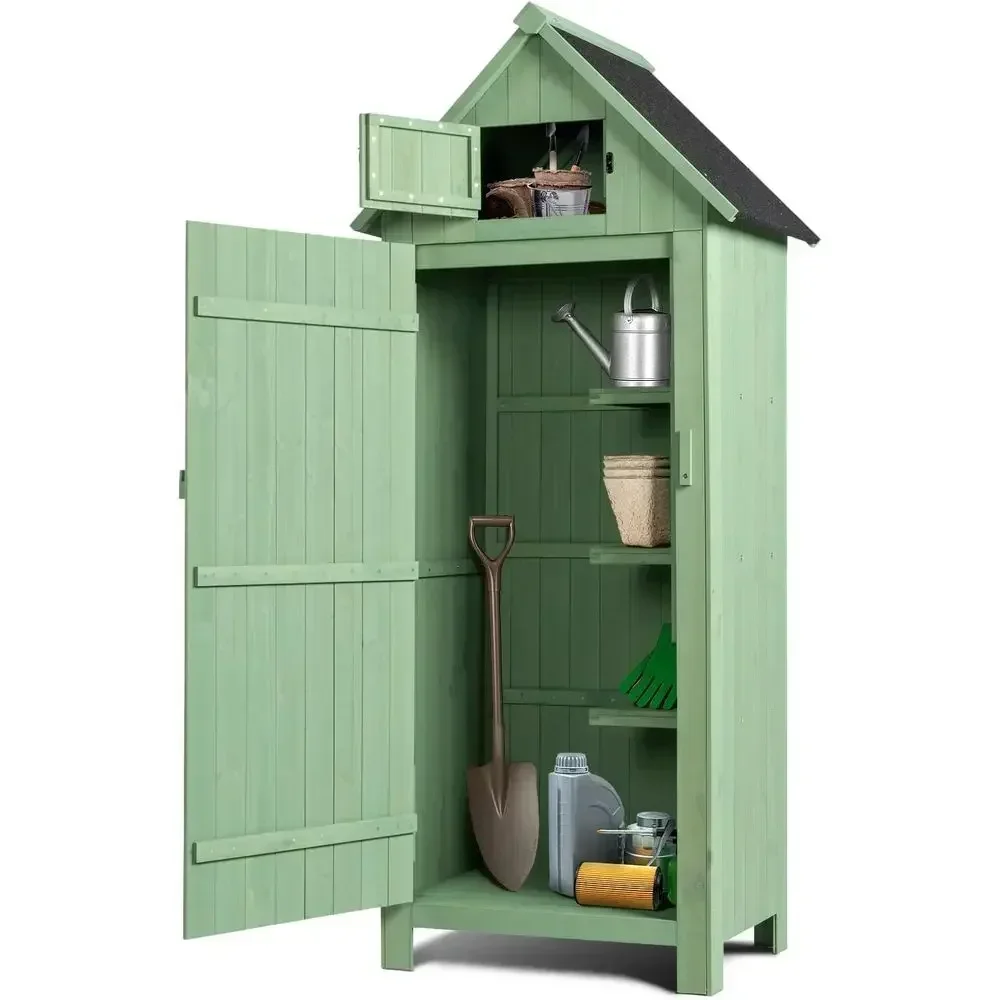 Light Green Outdoor Storage Shed: Secure Garden Tool Cabinet & Patio Organizer