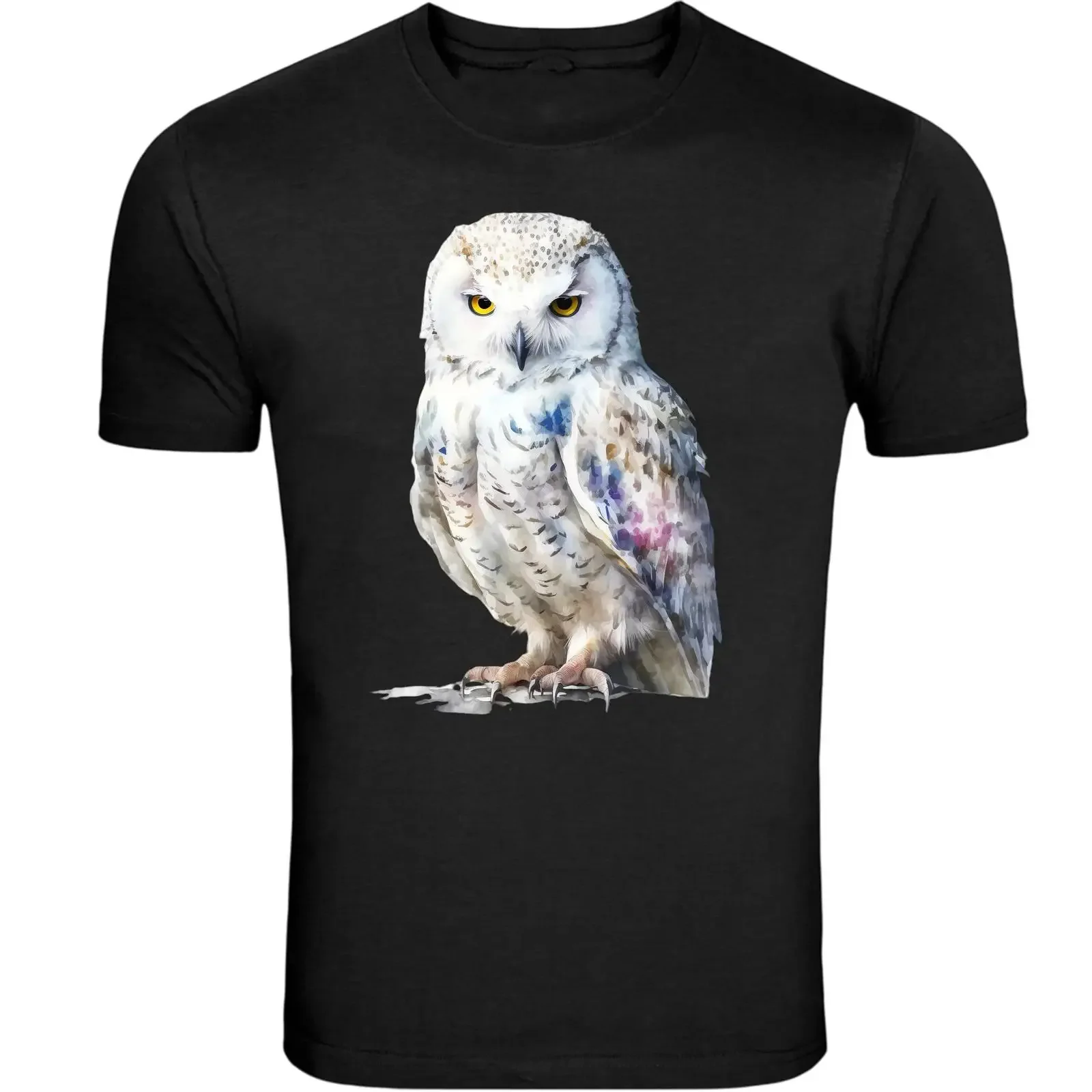 Snow Owl Front Black and White T Shirt S 5XL vintage Washed Top For Everyday Wear Casual Soft homme Comfortable streetwear