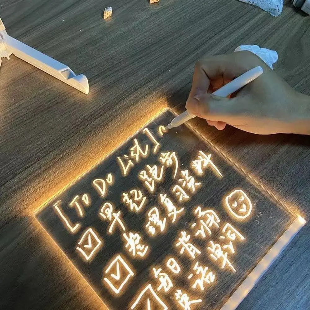 Gifts LED Acrylic Message Note Board Erasable Dry Erase Board Note Board with Colors With Bracket Children Drawing Boards