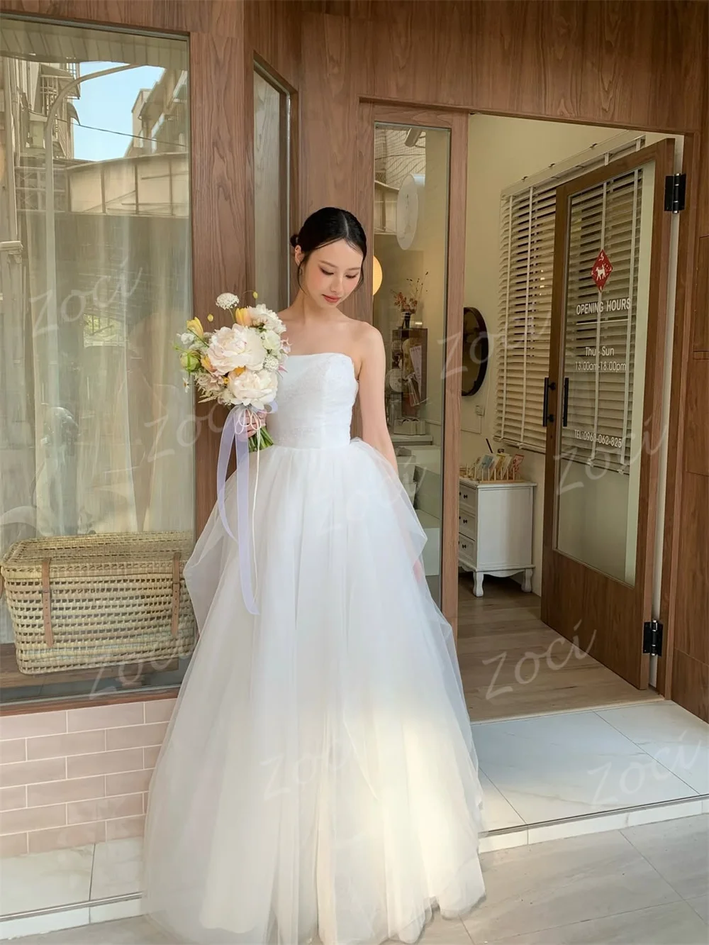 Zoci Fantasy Soft Tulle Princess Korea Wedding Dress Customised A-line Strapless Evening Gowns Bride Wedding Photoshoot Dresses