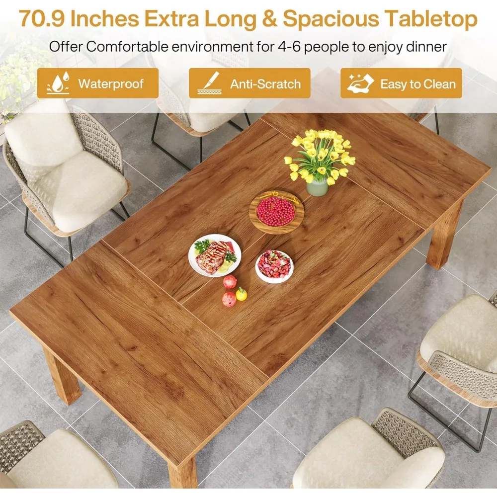 Mesa de comedor de madera de 70,87" para 6-8 personas |   Mesa de comedor rectangular grande y moderna para cocina y granja
