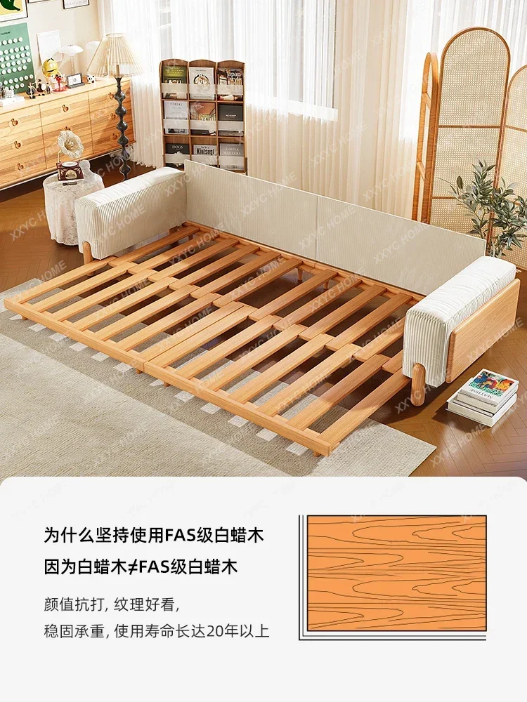 All Solid Wood Sofa Bed Household Small Apartment Foldable Dual-Use Log Wind Tofu Block Sofa Bed furniture living room