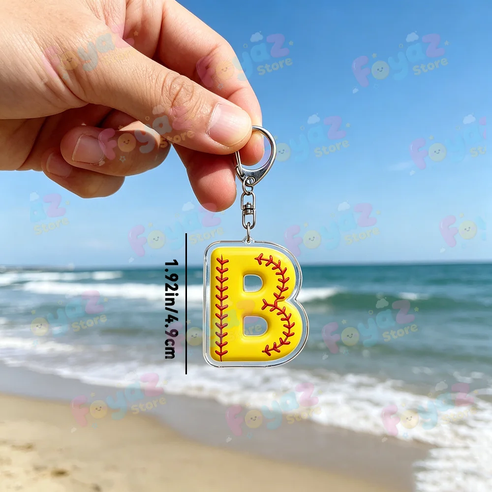 Softball Keychain for Accessories Bag Letter A M D Sports Monogram Team Name Charm Keyrings Jewelry Player Gifts