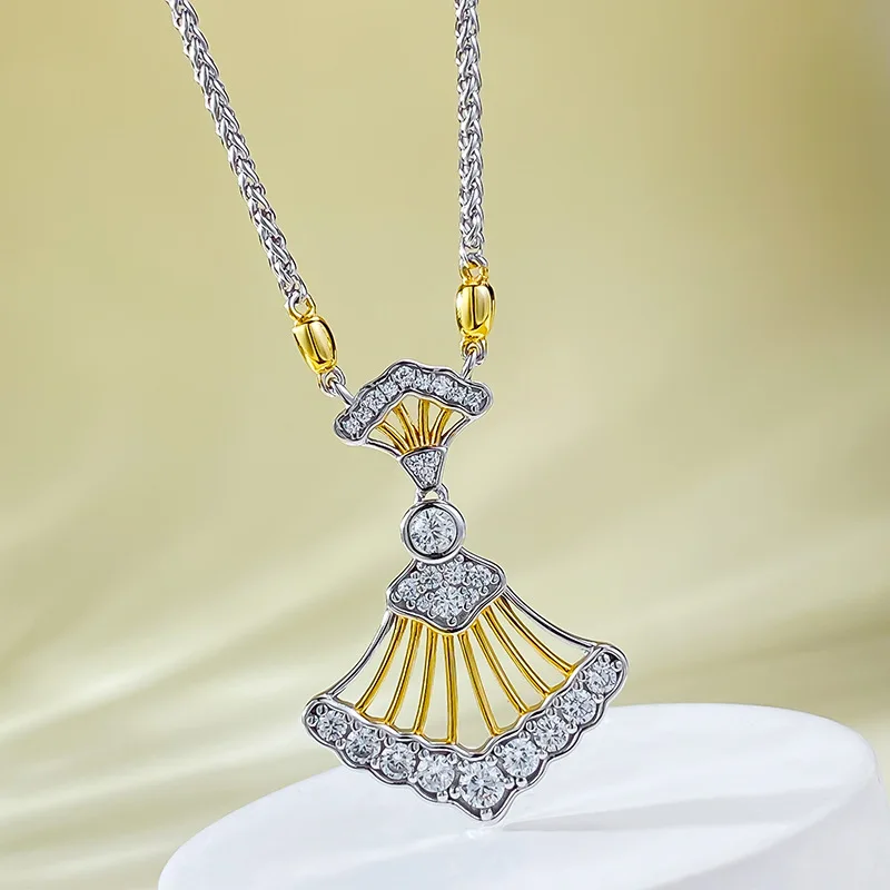 Jewelry New S925 Silver Plated Gold Fan Necklace Pendant Fashionable and Versatile Item Supports One Piece Shipping