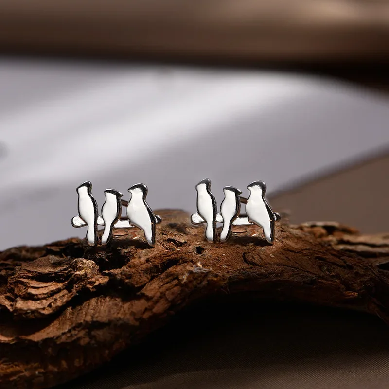 Cute Playful 925 Sterling Silver Robin Birds Stud Earrings for Women Korean Cartoon Piercing Designer Jewelry Accessories Gifts