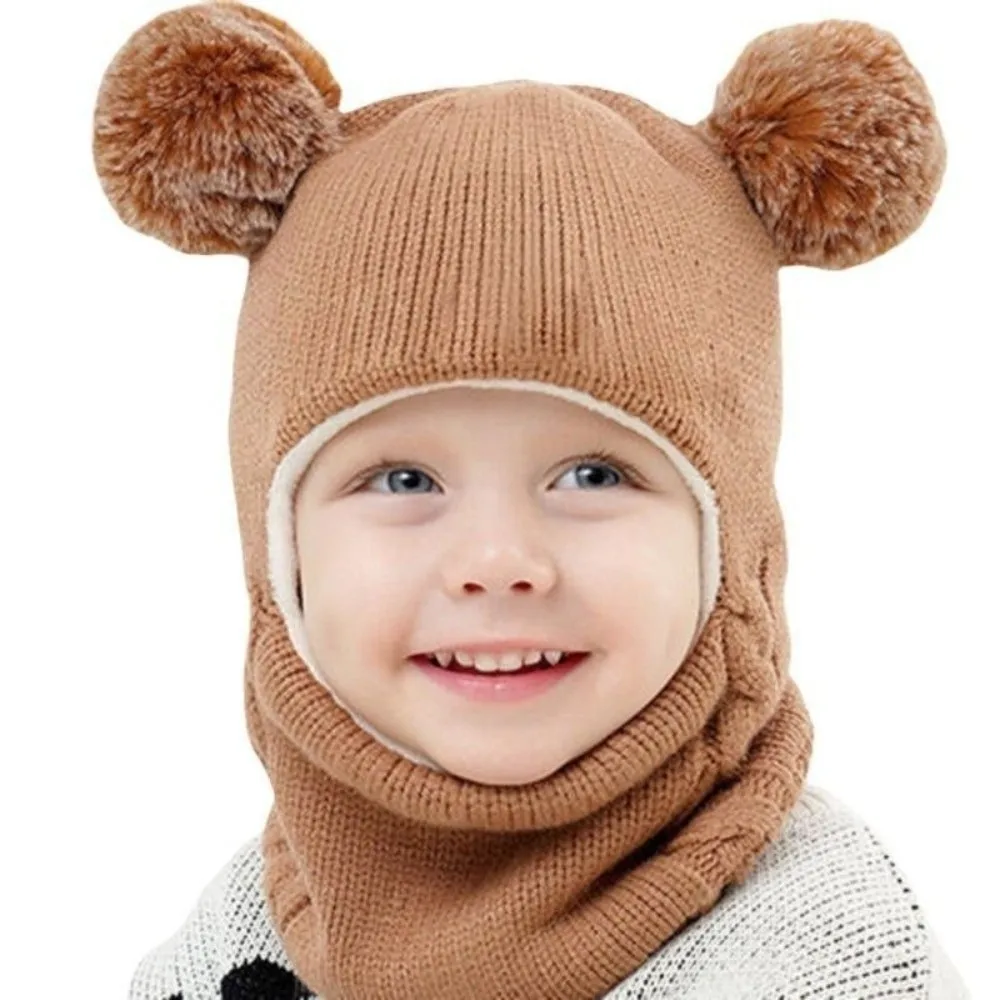 Coldproof Scarf Mask Integrated Hat Warm Lining 4 in1 Children Windproof Hooded Hat Plush Soft Neck Warmer Kids Windproof Hat