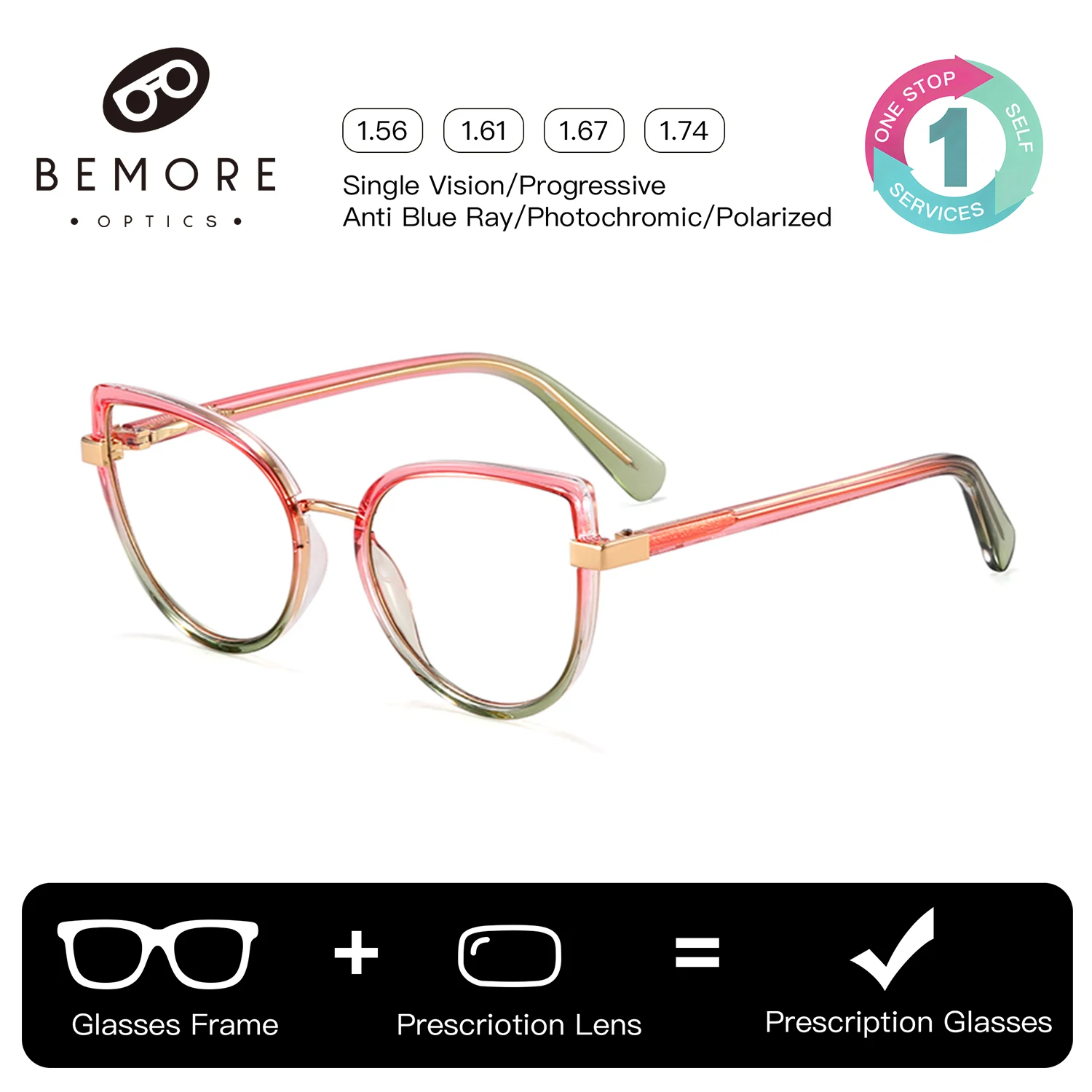 BEMORE Square Acetate Prescription Glasses Women Trendy Butterfly Photochromic Anti Blue Light Optical Graduated Eyeglasses