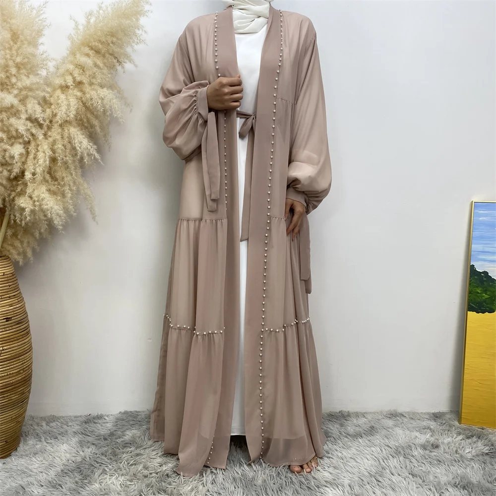 Abaya Dubai Muslim women\'s fashion Cardigan dress Arab net color studded Moo chiffon elegant temperament cardigan robe