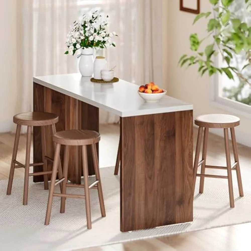 Home Bar Table, 55-Inch Long Counter Height Pub Table with a Faux Marble Finished Tabletop, Narrow Rectangular Indoor Bar Unit