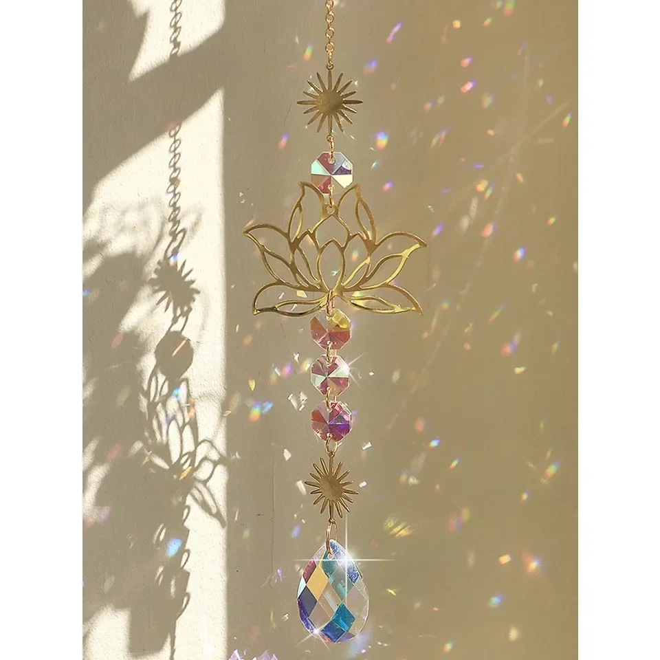 1 Stuk Suncatcher Tuinieren Ambachten Gouden Lotus Ab Kleurrijke Waterdruppel Hanger Kristallen Decoratie Hanger