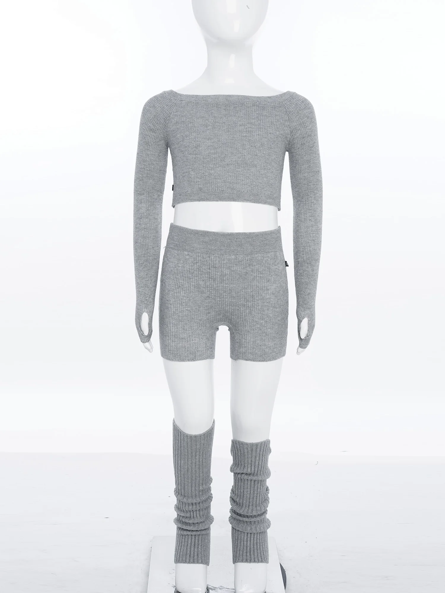 

Kids Girls Ballet Dance Sweater Outfits Long Sleeve Knitted Crop Top Shorts Leg Warmers Gymnastics Yoga Warm-Up Training Costume