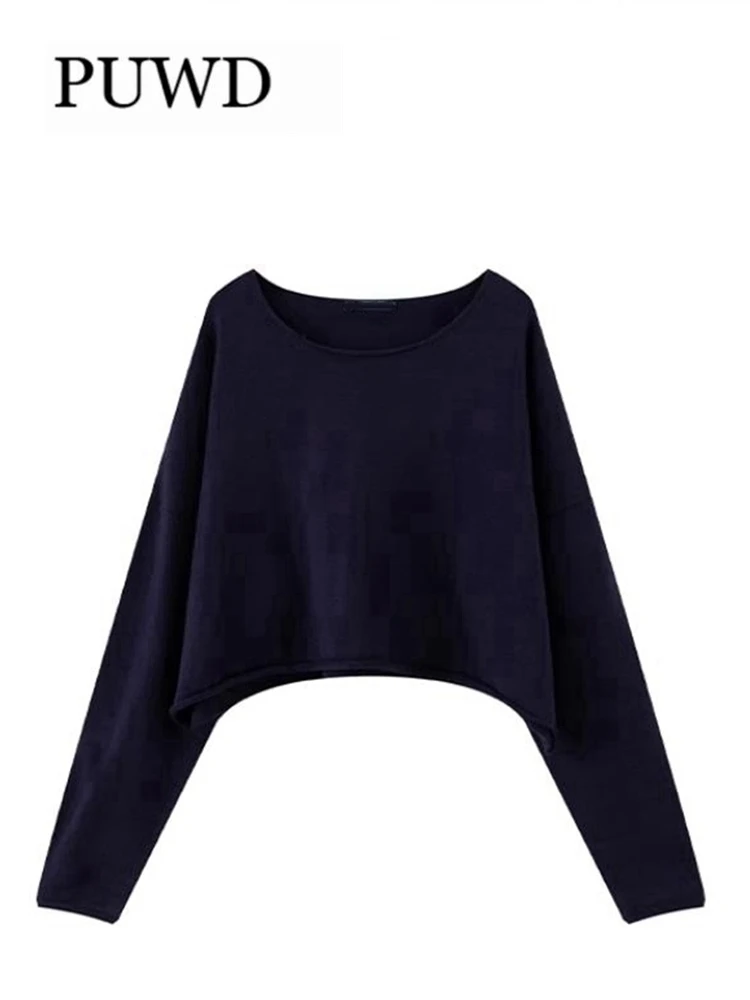 Elegant Women Solid Color O-Neck Knit Sweaters 2023 Autumn Chic Vintage Long Sleeves Sweaters Causal Loose Female Crop Knitwears