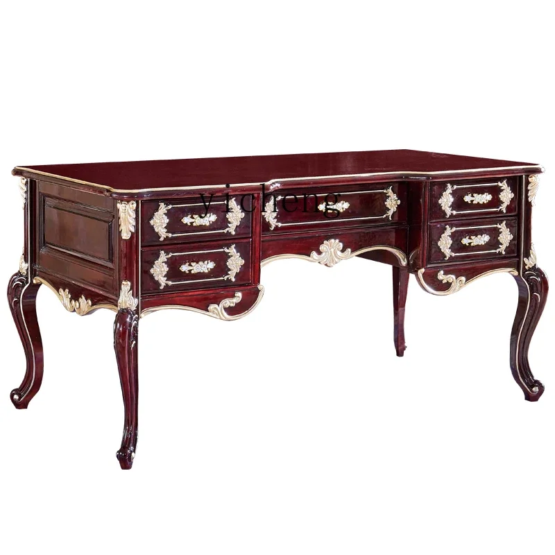 

Solid Wood Desk Home Carved Study Gold Silver Ancient Computer Desk