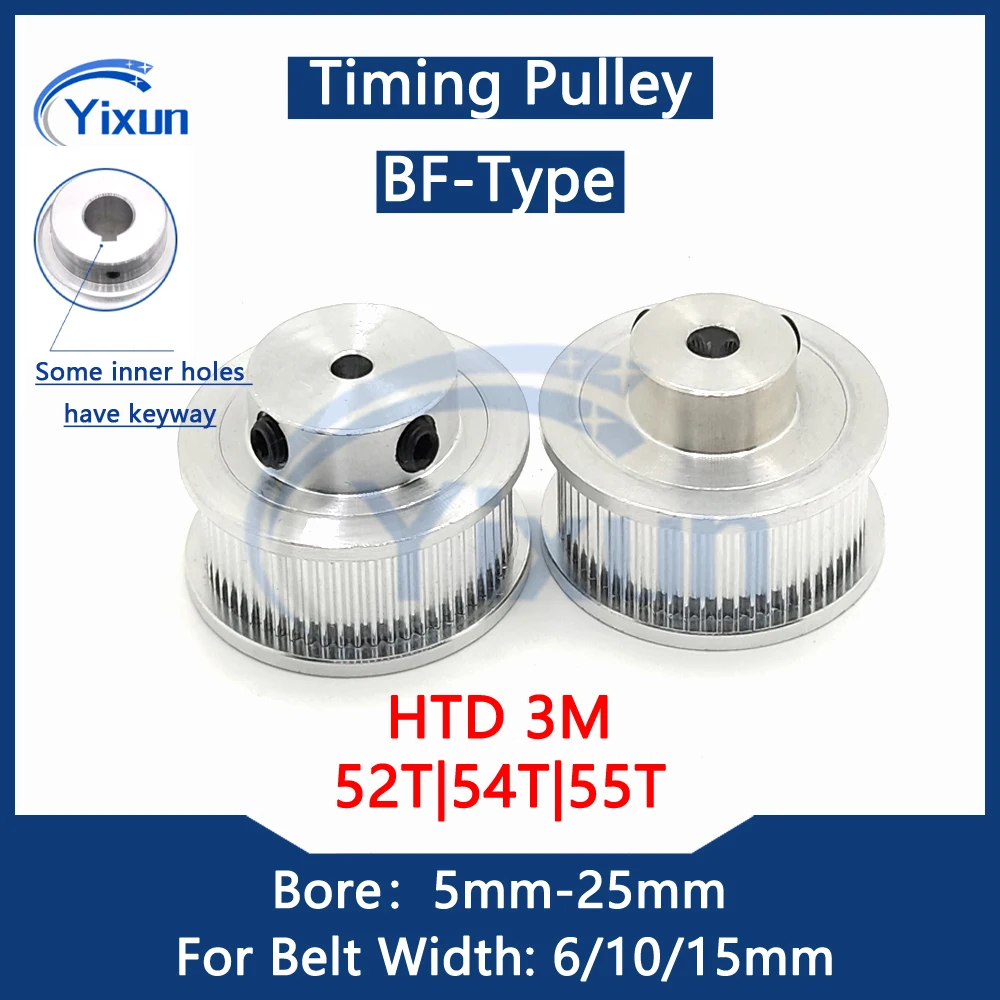 HTD 3M 52T 54T 55 Teeth Timing Pulley Bore 5mm-25mm For Belt Width 6/10/15mm HTD3M Synchronous Belt Gear 3M 55Teeth Keyway Wheel