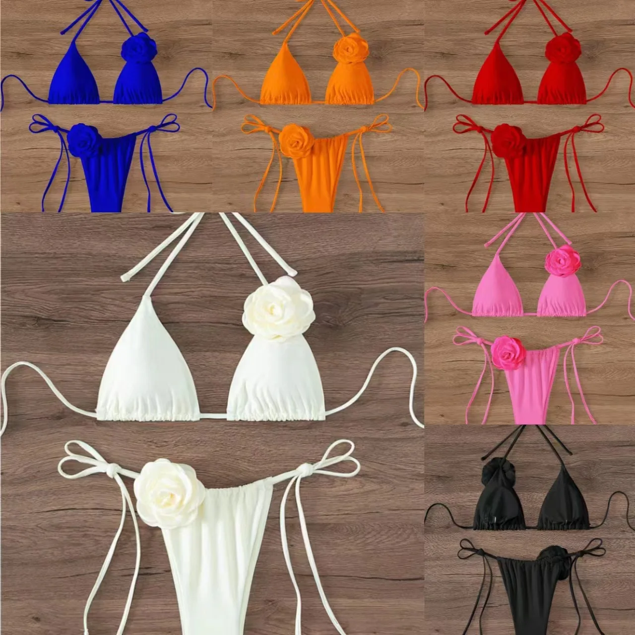 2025 Women 3D Flower Micro Bikini Set Push-Up Halter Thong Swimsuit Sexy Brazilian Cutout Beachwear S-XL Pool Party Swimwear