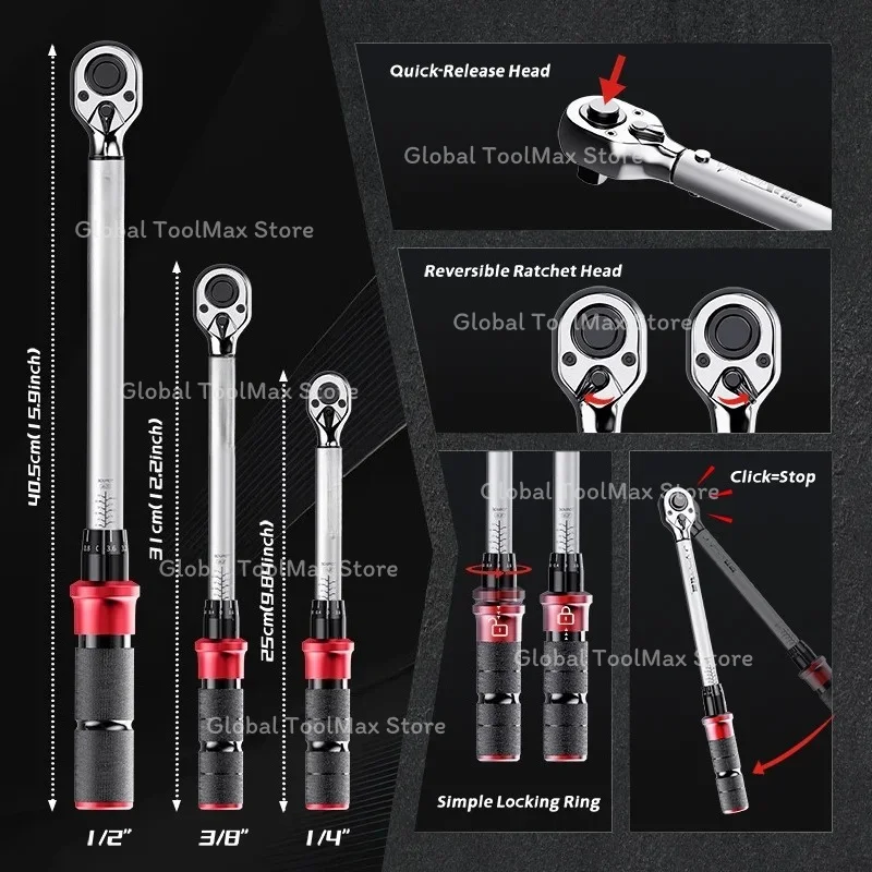 6Pcs Mechanical Torque Wrench Set 5-220N.m with 3 Extension Rods for Bicycle Motorcycle Auto Industrial Repair Tool Kit
