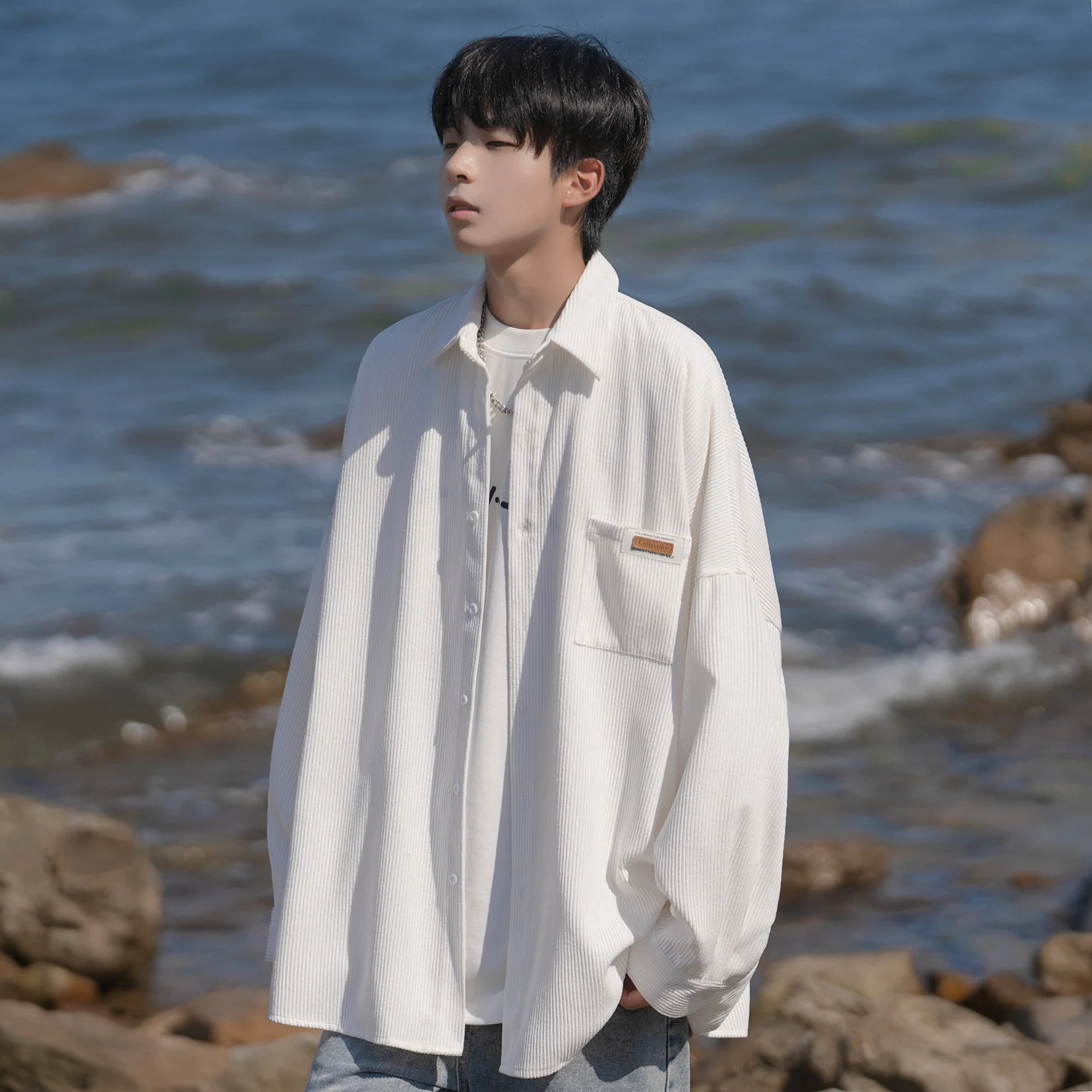 

Retro Japanese Style Cityboy Men's Shirt Spring Autumn Corduroy Casual Fashion High End Feeling Outerwear Regular Fit Long Sl...