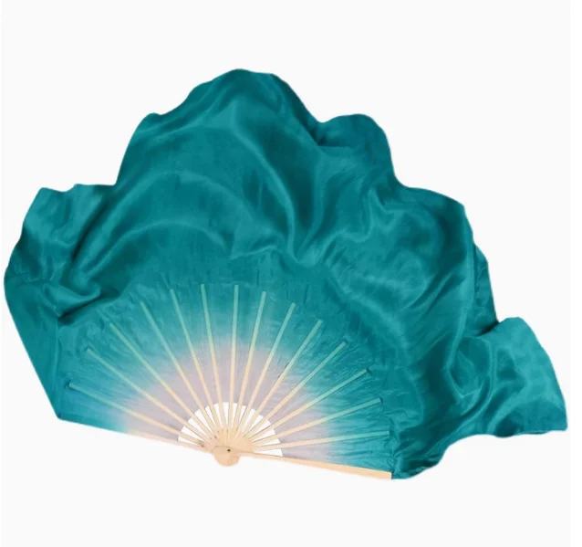 Éventail de danse de grande taille 100% soie véritable, voile pliant en bambou dégradé de 86cm, peinture à la main, danse du ventre folklorique chinoise, accessoires de spectacle de danseuse carrée