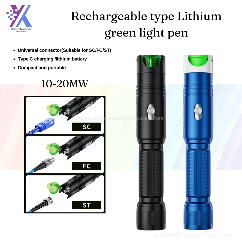 

2024 New 10-20MW Light VFL Visual Fault Locator,Recargable Green Laser Pen FTTH Fiber Optic Cable Test