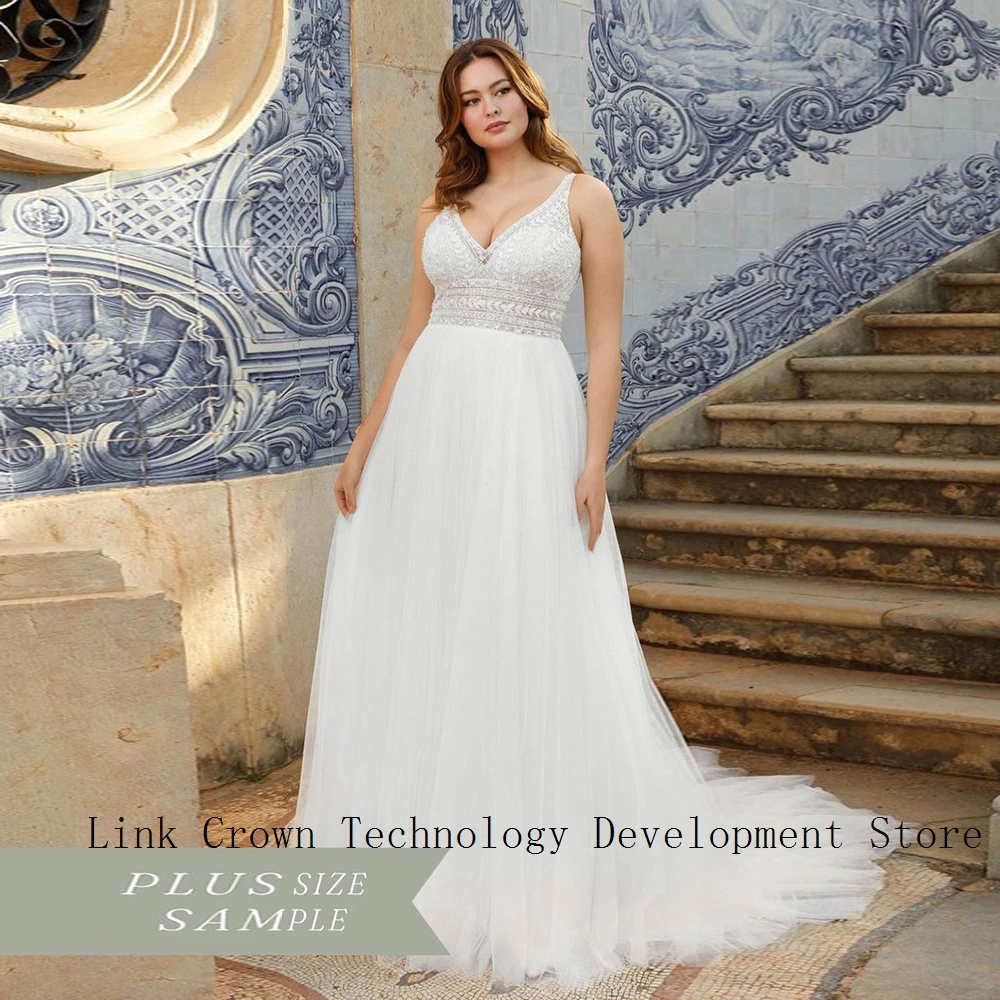 

Plus Size Ivory Wedding Dresses with Lace Spaghetti Straps Strapless Bridal Gowns for Women 2024 Summer Soft Tulle Vestidos De