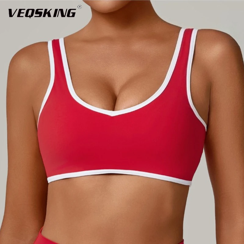 

VEQSKING Women's Sports Yoga Underwear Integrated Yoga Bra High Strength Anti Shock Color Contrast Fashion Yoga Bra