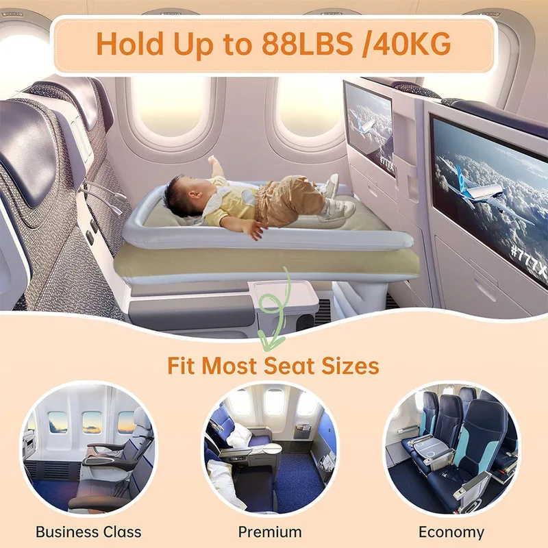 Inflatable Air Mattress Toddler Airplane Bed Portable Kids Mattress With Seat Belt Inflator Pump For Travel Foldable Sleeping