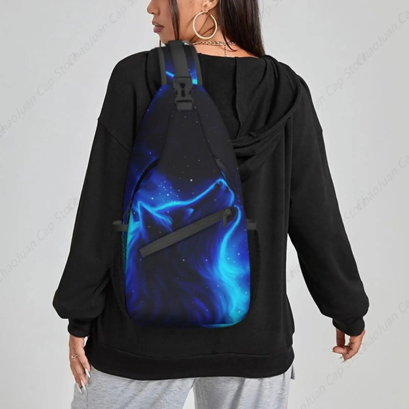 حقيبة Galaxy Wolf Sling للنساء حقيبة كتف كروس كاجوال حقيبة ظهر للرجال حقيبة صدر للصالة الرياضية وركوب الدراجات والسفر والمشي لمسافات طويلة