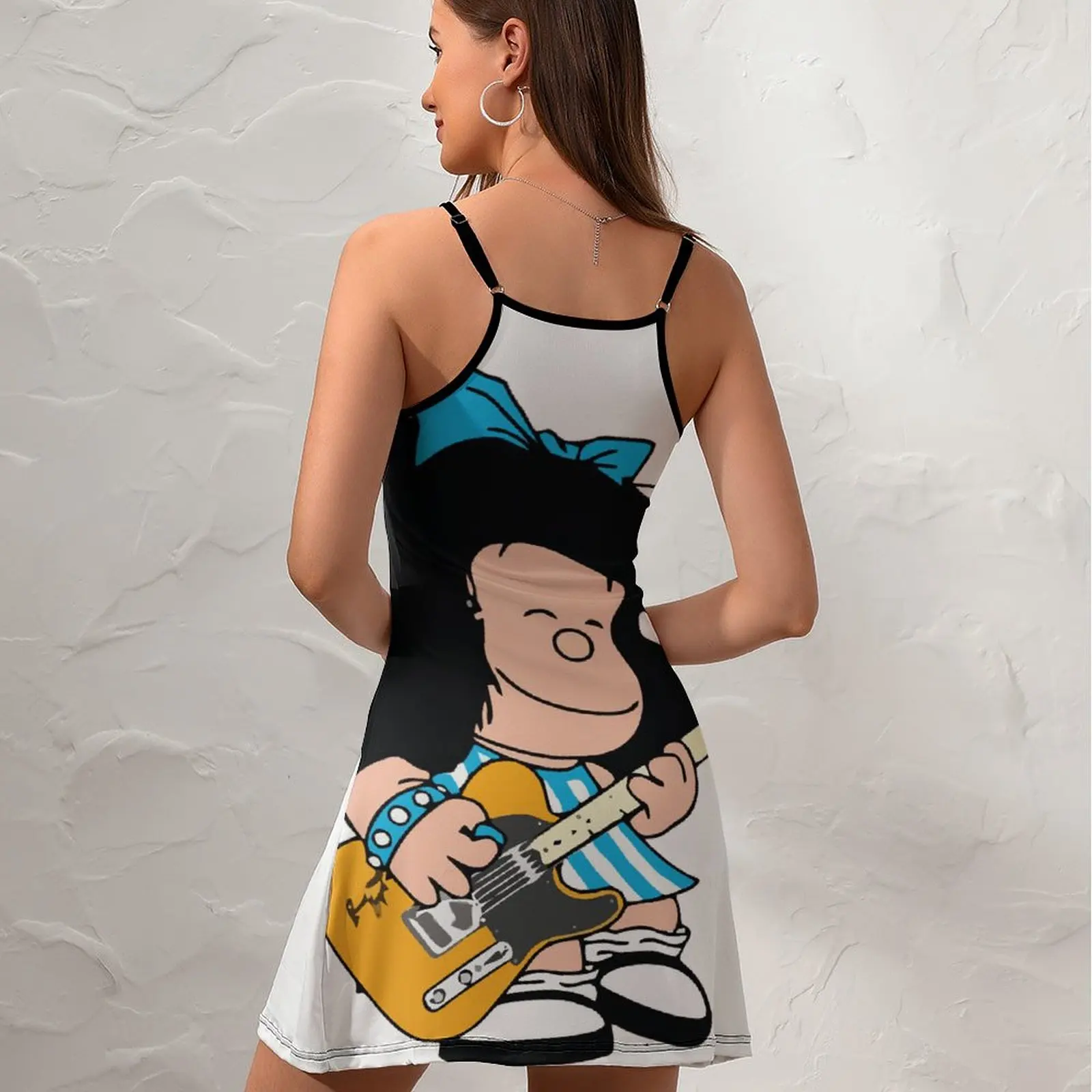 Exotic  Woman's Dress Dresses Mafalda Quino Playing Guitar Music for  Women's Sling Dress Top Quality  Clubs Humor Graphic