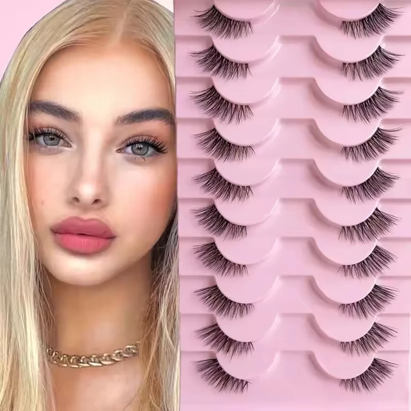 10 Paar künstliche Wimpern, 11 mm natürliche und süße halbe Wimpern, gekreuzte und flauschige wiederverwendbare Wimpern
