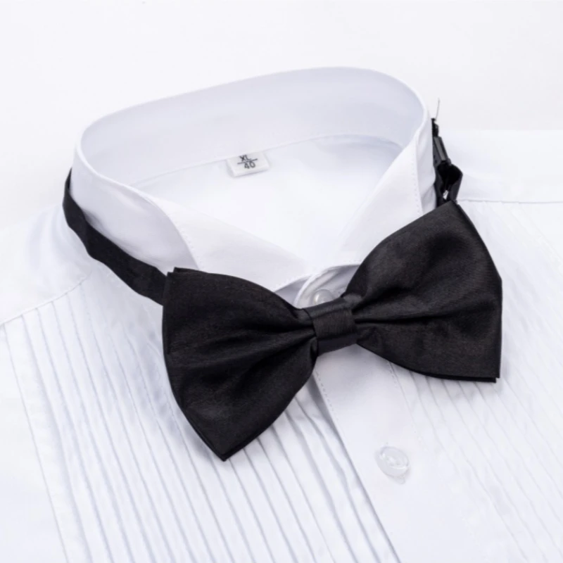 Bamboo Classic Winged Collar Dress Shirt Men Wingtip Tuxedo Formal With Shirts Red Black Bow Tie Party Dinner Wedding Bridegroom