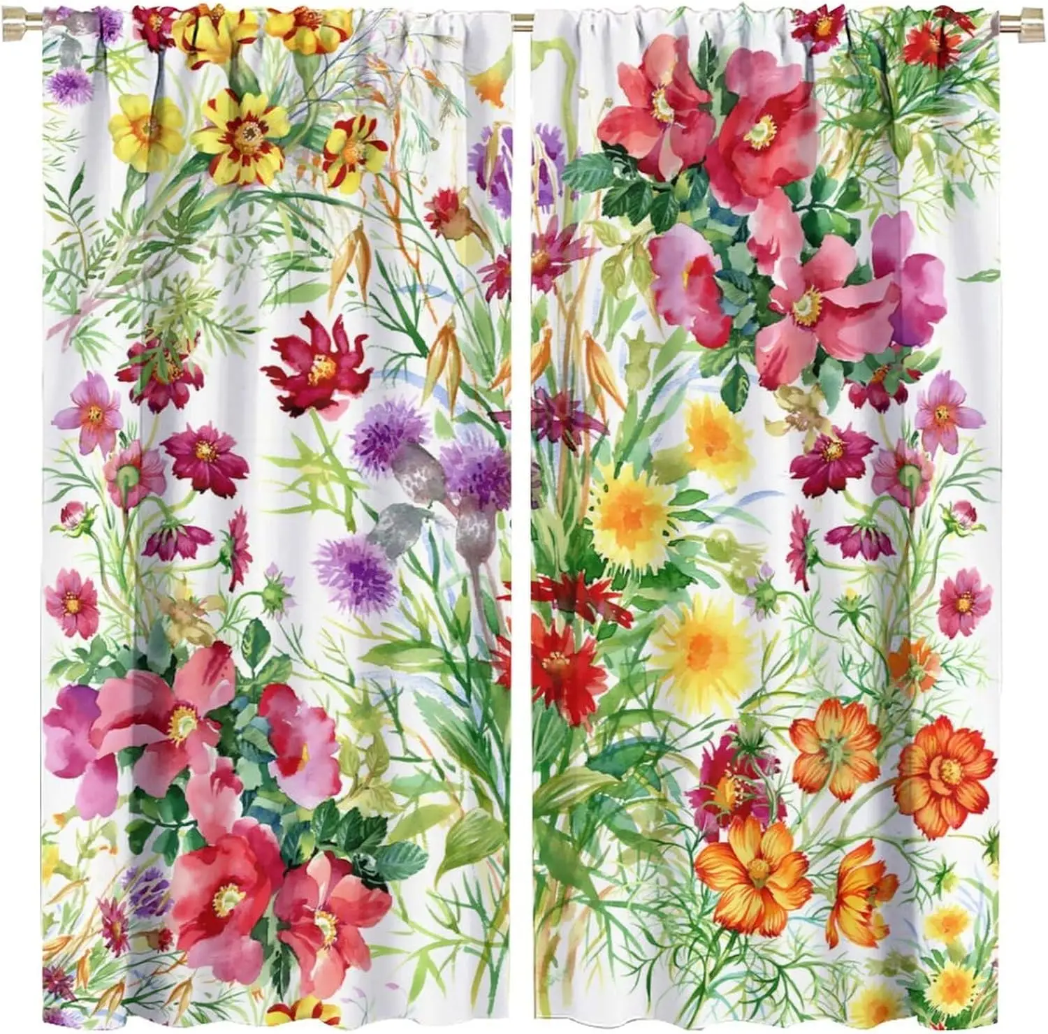 Flower Blackout Window Curtains, Floral Design Garden Like Romantic Theme Image with Leaves Rose for Home Kitchen Office Coffee