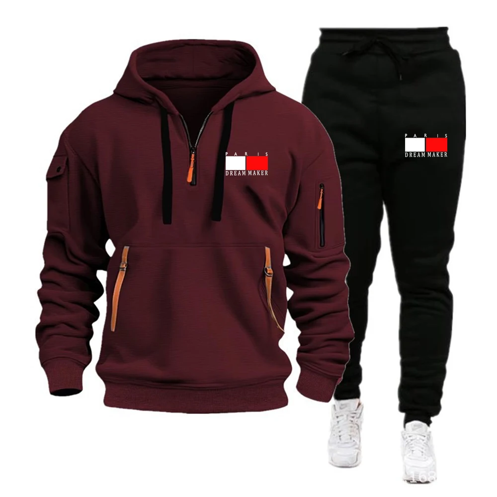 Men\'s Tracksuit Hooded Sweatshirt+Sweatpants 2 Pcs Sets Sports Suit Casual Jogger Sportswear 2 Piece Male Fleece Streetwear Sets